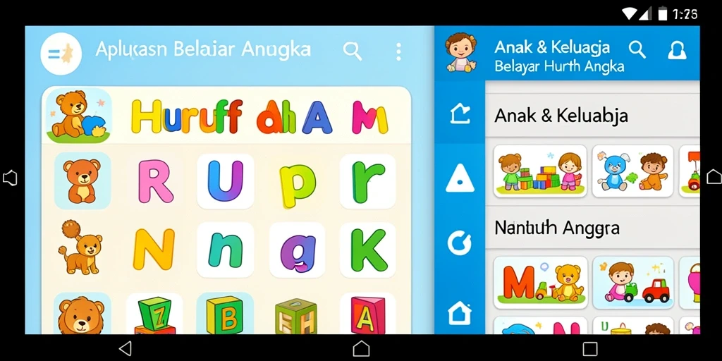 Antarmuka aplikasi C0077 untuk belajar huruf dan angka.